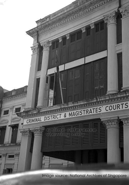 03e A TATTERED WEATHER-WORN UNION JACK ON FLAGSTAFF OF THE SINGAPORE COURTS IN SOUTH BRIDGE ROAD 1955